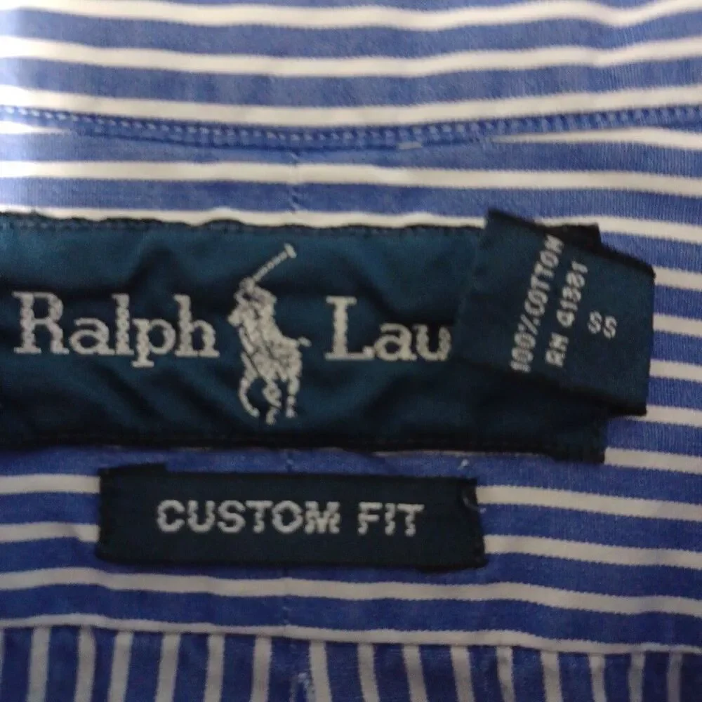 Vintage Polo Ralph Lauren Shirt 17 1/2 XL Blue White Striped Custom Fit XL 17.5